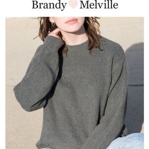 Brandy Melville Brianna Dark Green Knit Crewneck fairy Sweater Cotton Blend OS